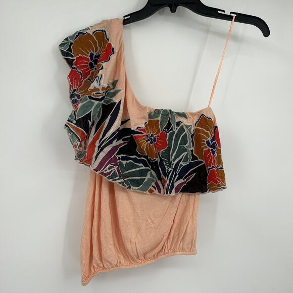 Free People Annka Peach Floral One Shoulder Bubble Top Size Small S - Picture 2 of 6